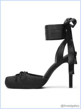 Satin Ballet Heels Luxury Stiletto Lace-Up Pumps Bow Knot Slingback Square Toe